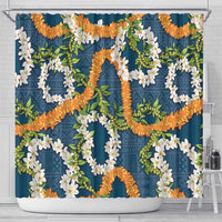 Aloha Festive Hawaii Shower Curtain Mokihana - Maile and Ilima on Navy Blue - Polynesian Pride
