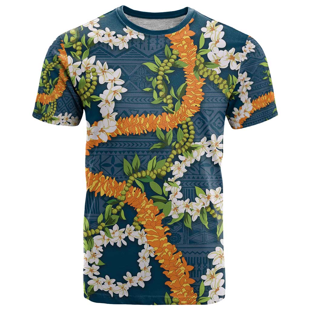 Aloha Festive Hawaii T Shirt Mokihana - Maile and Ilima on Navy Blue - Polynesian Pride