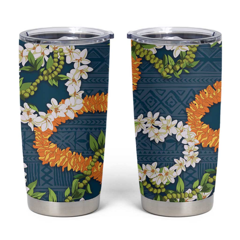 Aloha Festive Hawaii Tumbler Cup Mokihana - Maile and Ilima on Navy Blue - Polynesian Pride