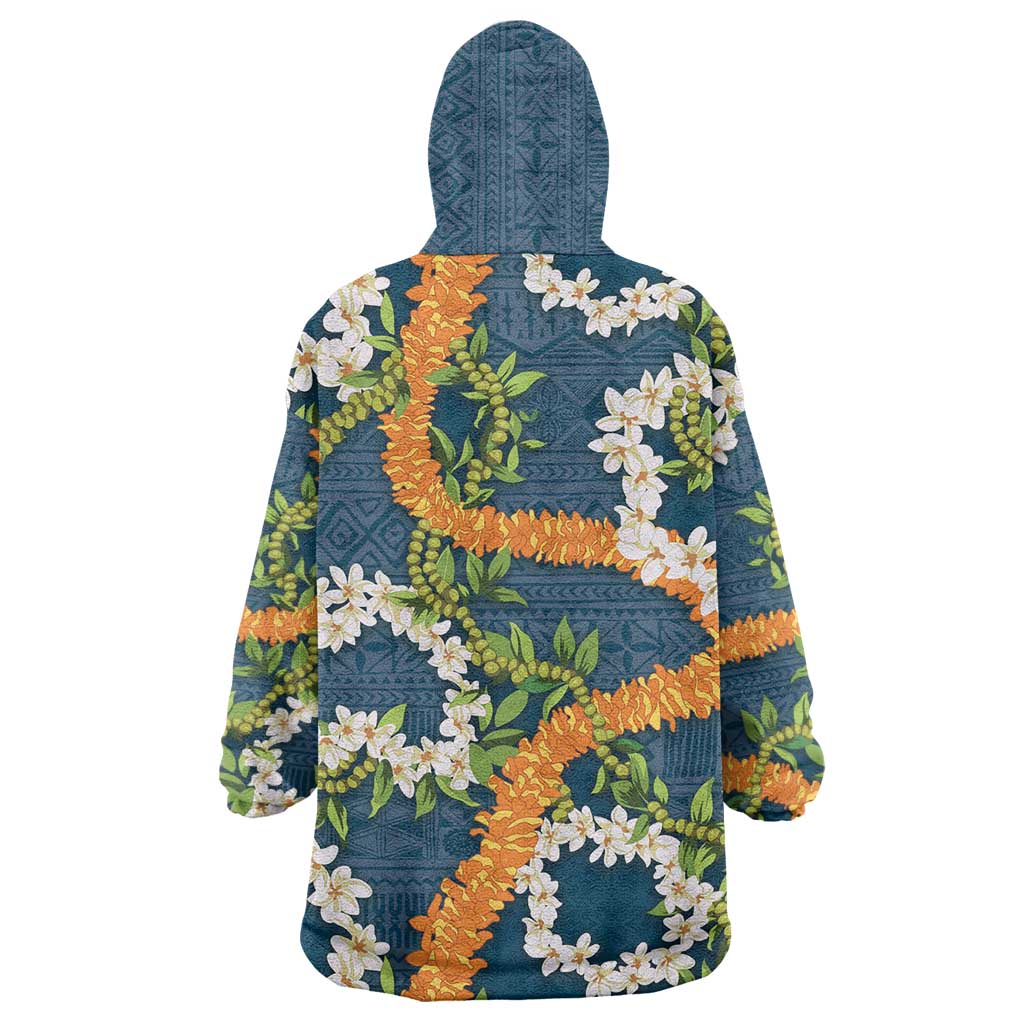 Aloha Festive Hawaii Wearable Blanket Hoodie Mokihana - Maile and Ilima on Navy Blue - Polynesian Pride
