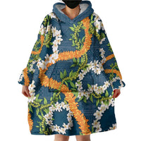Aloha Festive Hawaii Wearable Blanket Hoodie Mokihana - Maile and Ilima on Navy Blue - Polynesian Pride