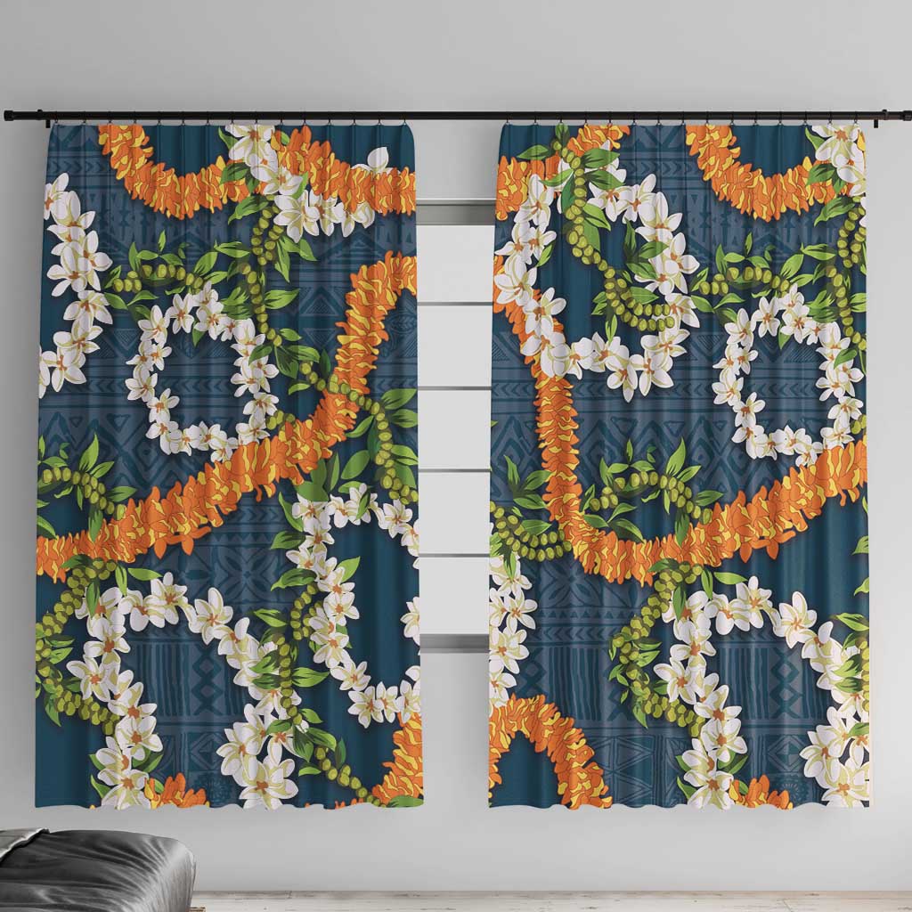 Aloha Festive Hawaii Window Curtain Mokihana - Maile and Ilima on Navy Blue - Polynesian Pride