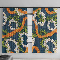 Aloha Festive Hawaii Window Curtain Mokihana - Maile and Ilima on Navy Blue - Polynesian Pride