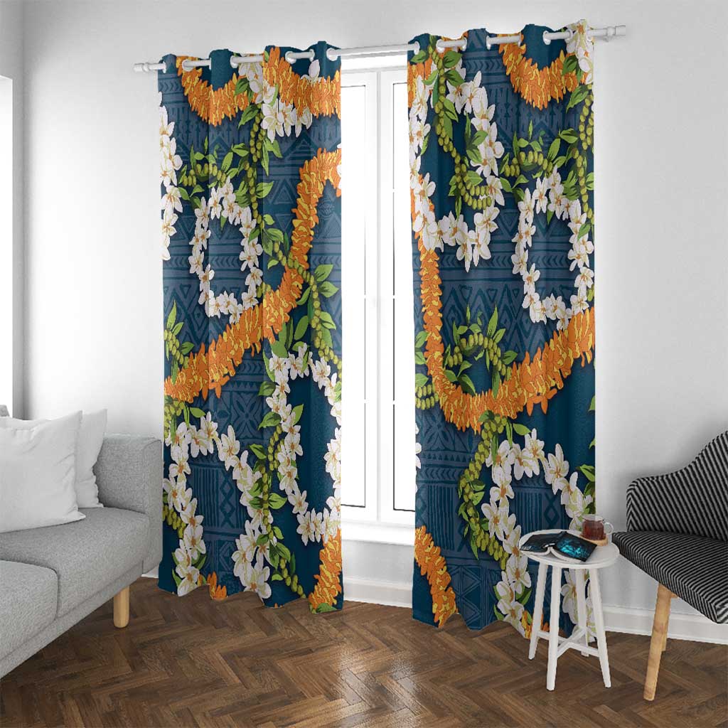 Aloha Festive Hawaii Window Curtain Mokihana - Maile and Ilima on Navy Blue - Polynesian Pride