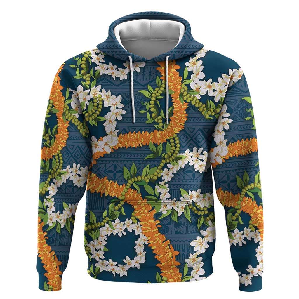 Aloha Festive Hawaii Zip Hoodie Mokihana - Maile and Ilima on Navy Blue - Polynesian Pride