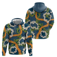 Aloha Festive Hawaii Zip Hoodie Mokihana - Maile and Ilima on Navy Blue - Polynesian Pride