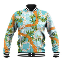 Aloha Festive Hawaii Baseball Jacket Mokihana - Maile and Ilima on Turquoise LT7 Unisex Turquoise - Polynesian Pride