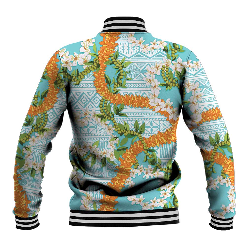 Aloha Festive Hawaii Baseball Jacket Mokihana - Maile and Ilima on Turquoise LT7 - Polynesian Pride