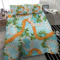 Aloha Festive Hawaii Bedding Set Mokihana - Maile and Ilima on Turquoise - Polynesian Pride
