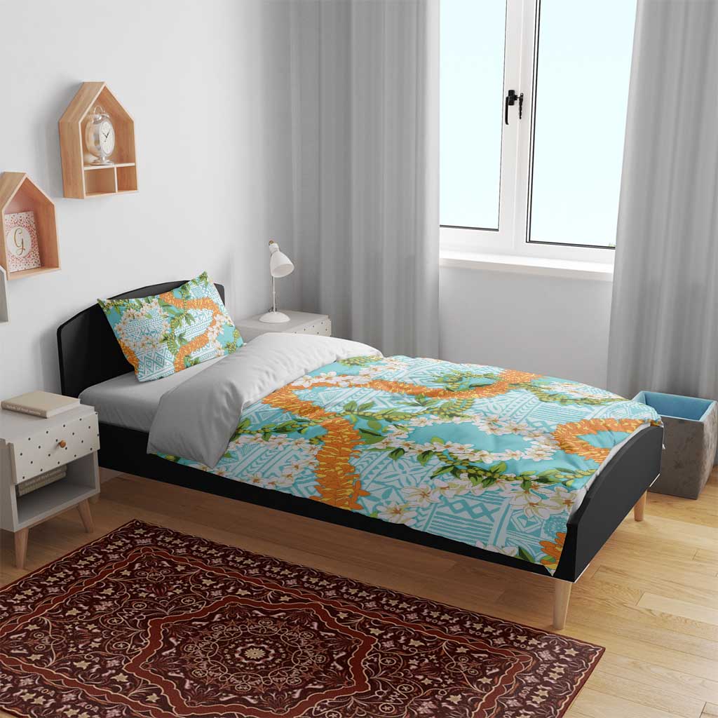 Aloha Festive Hawaii Bedding Set Mokihana - Maile and Ilima on Turquoise - Polynesian Pride