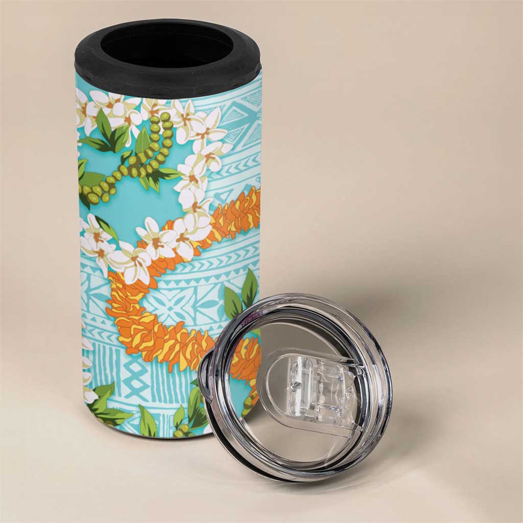 Aloha Festive Hawaii 4 in 1 Can Cooler Tumbler Mokihana - Maile and Ilima on Turquoise - Polynesian Pride