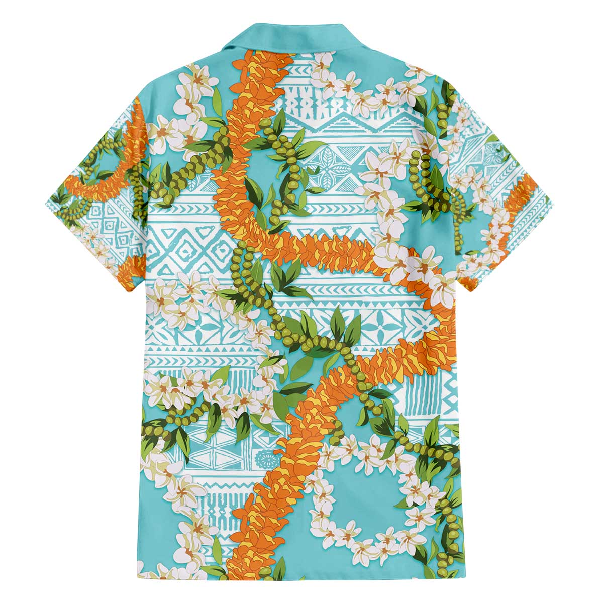 Aloha Festive Hawaii Family Matching Off The Shoulder Long Sleeve Dress and Hawaiian Shirt Mokihana - Maile and Ilima on Turquoise - Polynesian Pride