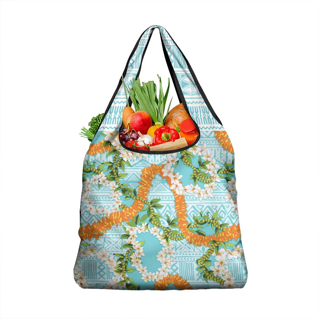 Aloha Festive Hawaii Grocery Bag Mokihana - Maile and Ilima on Turquoise - Polynesian Pride
