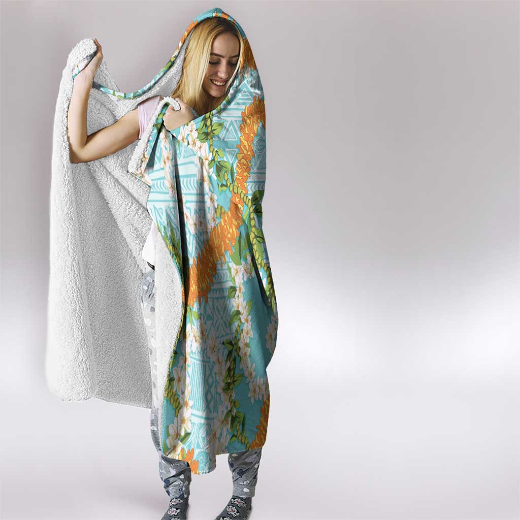 Aloha Festive Hawaii Hooded Blanket Mokihana - Maile and Ilima on Turquoise LT7 - Polynesian Pride
