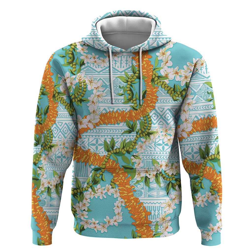 Aloha Festive Hawaii Hoodie Mokihana - Maile and Ilima on Turquoise - Polynesian Pride