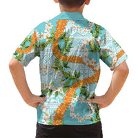 Aloha Festive Hawaii Kid Hawaiian Shirt Mokihana - Maile and Ilima on Turquoise LT7 - Polynesian Pride