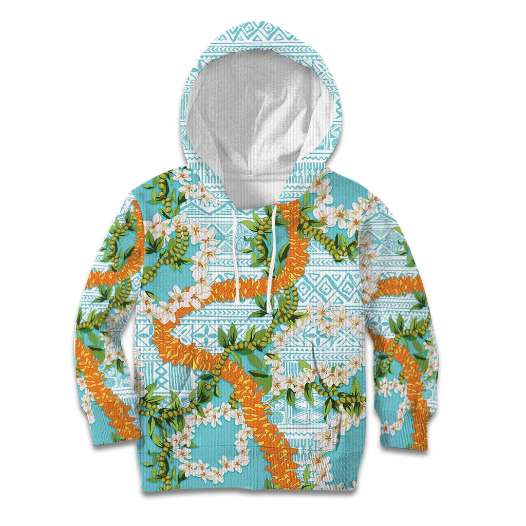 Aloha Festive Hawaii Kid Hoodie Mokihana - Maile and Ilima on Turquoise LT7 Hoodie Turquoise - Polynesian Pride