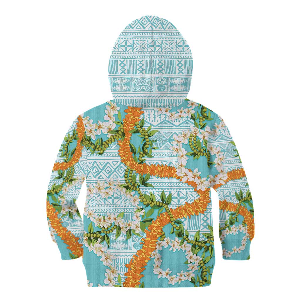Aloha Festive Hawaii Kid Hoodie Mokihana - Maile and Ilima on Turquoise LT7 - Polynesian Pride