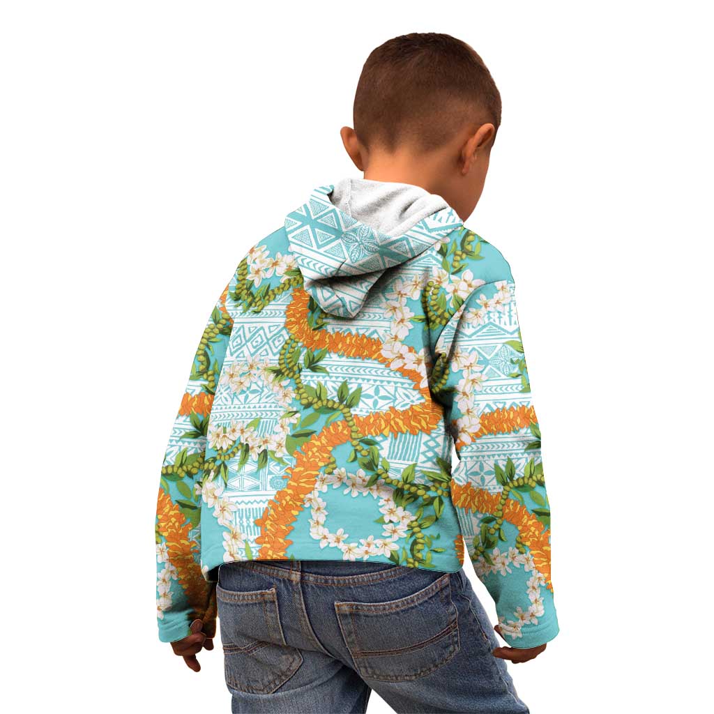 Aloha Festive Hawaii Kid Hoodie Mokihana - Maile and Ilima on Turquoise LT7 - Polynesian Pride