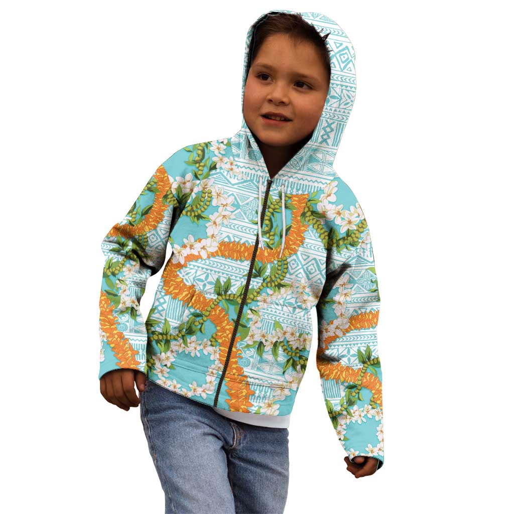 Aloha Festive Hawaii Kid Hoodie Mokihana - Maile and Ilima on Turquoise LT7 - Polynesian Pride