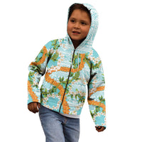 Aloha Festive Hawaii Kid Hoodie Mokihana - Maile and Ilima on Turquoise LT7 - Polynesian Pride