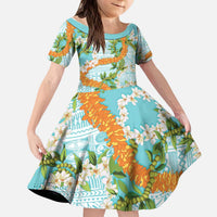 Aloha Festive Hawaii Kid Short Sleeve Dress Mokihana - Maile and Ilima on Turquoise LT7 KID Turquoise - Polynesian Pride