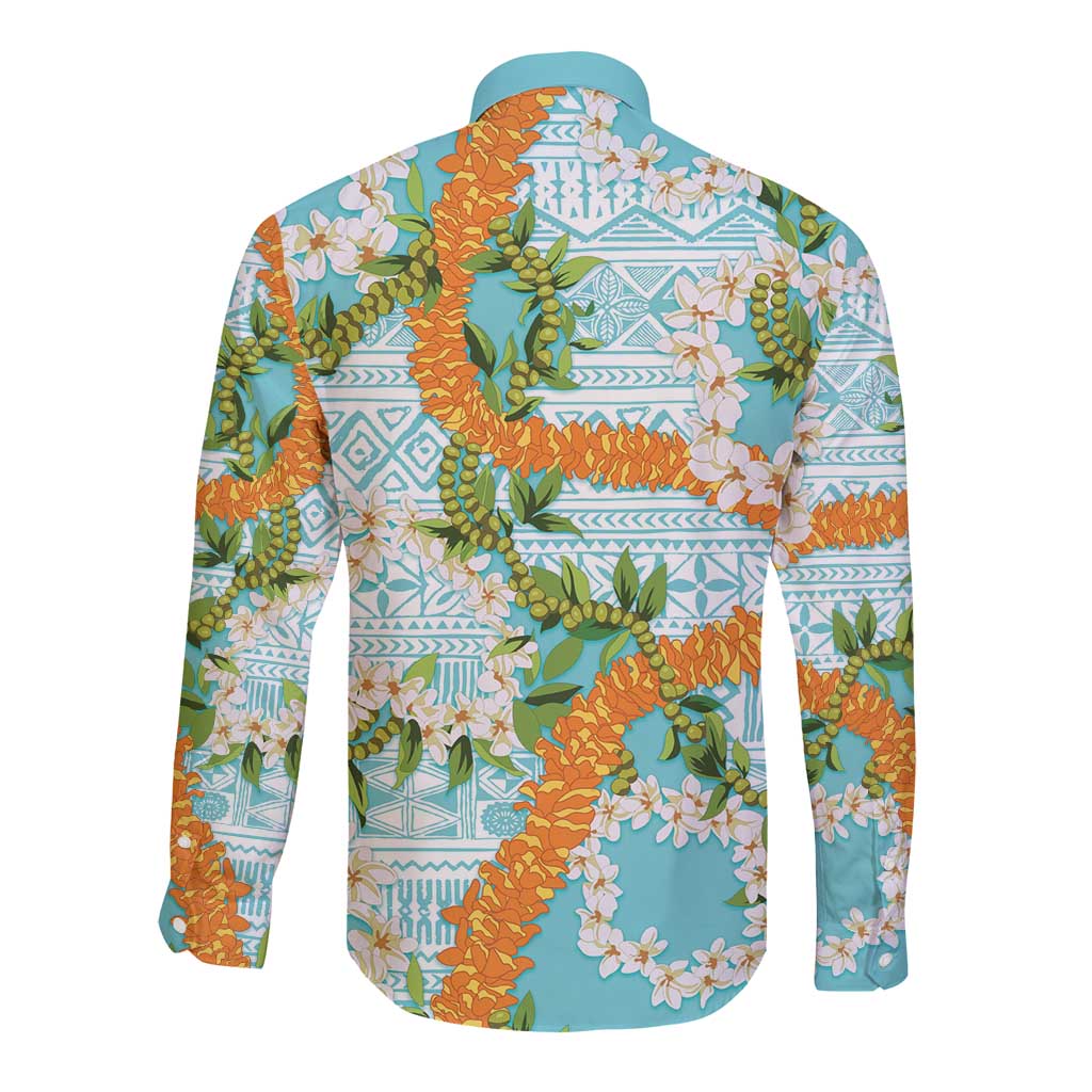 Aloha Festive Hawaii Long Sleeve Button Shirt Mokihana - Maile and Ilima on Turquoise LT7 - Polynesian Pride