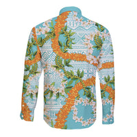 Aloha Festive Hawaii Long Sleeve Button Shirt Mokihana - Maile and Ilima on Turquoise LT7 - Polynesian Pride
