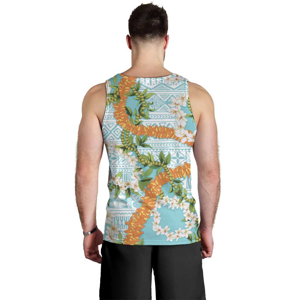 Aloha Festive Hawaii Men Tank Top Mokihana - Maile and Ilima on Turquoise - Polynesian Pride