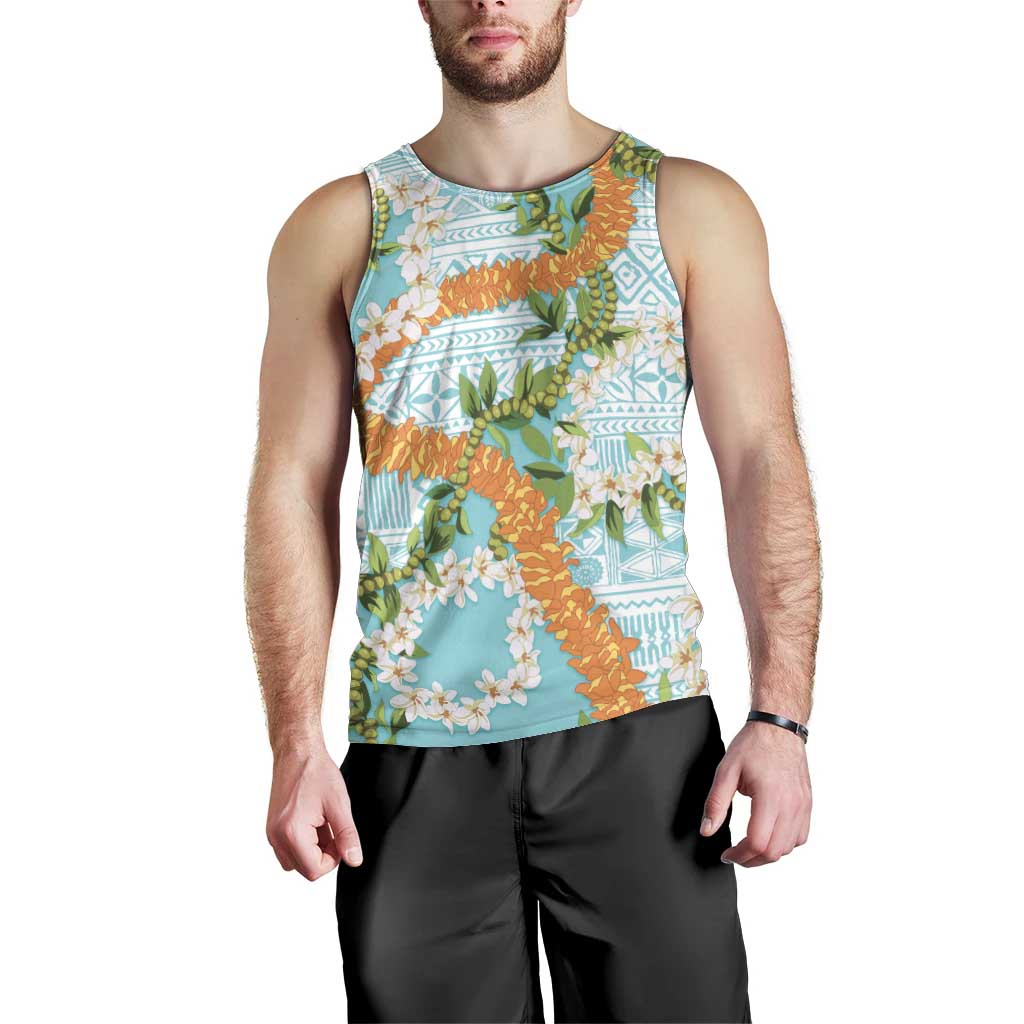 Aloha Festive Hawaii Men Tank Top Mokihana - Maile and Ilima on Turquoise - Polynesian Pride