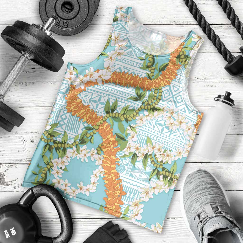 Aloha Festive Hawaii Men Tank Top Mokihana - Maile and Ilima on Turquoise - Polynesian Pride