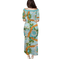 Aloha Festive Hawaii Puletasi Mokihana - Maile and Ilima on Turquoise - Polynesian Pride