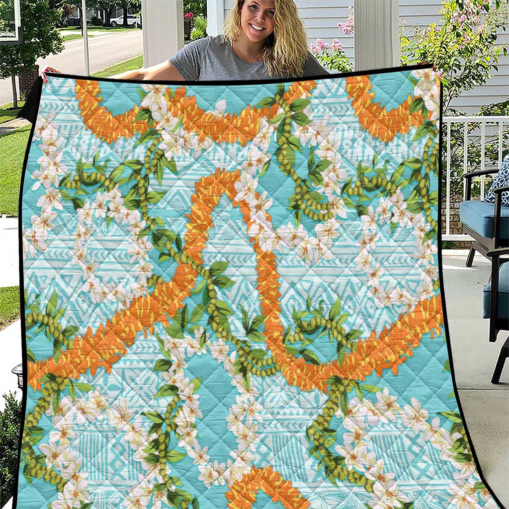 Aloha Festive Hawaii Quilt Mokihana - Maile and Ilima on Turquoise - Polynesian Pride