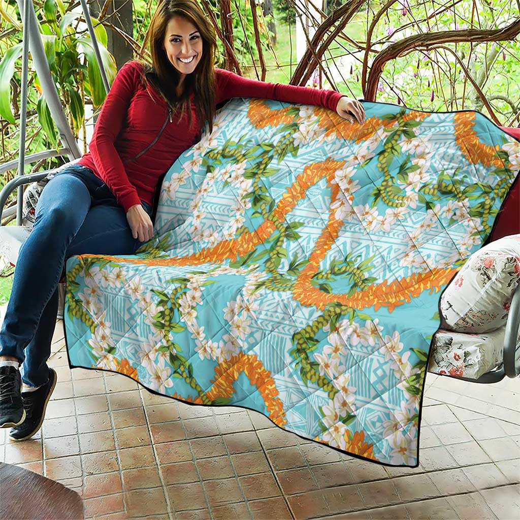 Aloha Festive Hawaii Quilt Mokihana - Maile and Ilima on Turquoise - Polynesian Pride
