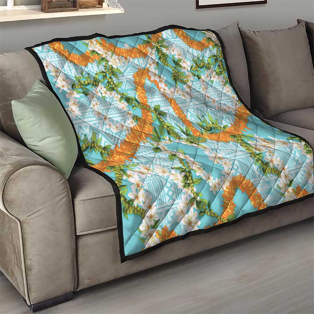 Aloha Festive Hawaii Quilt Mokihana - Maile and Ilima on Turquoise - Polynesian Pride