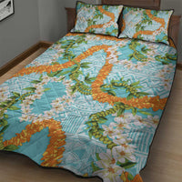 Aloha Festive Hawaii Quilt Bed Set Mokihana - Maile and Ilima on Turquoise LT7 - Polynesian Pride