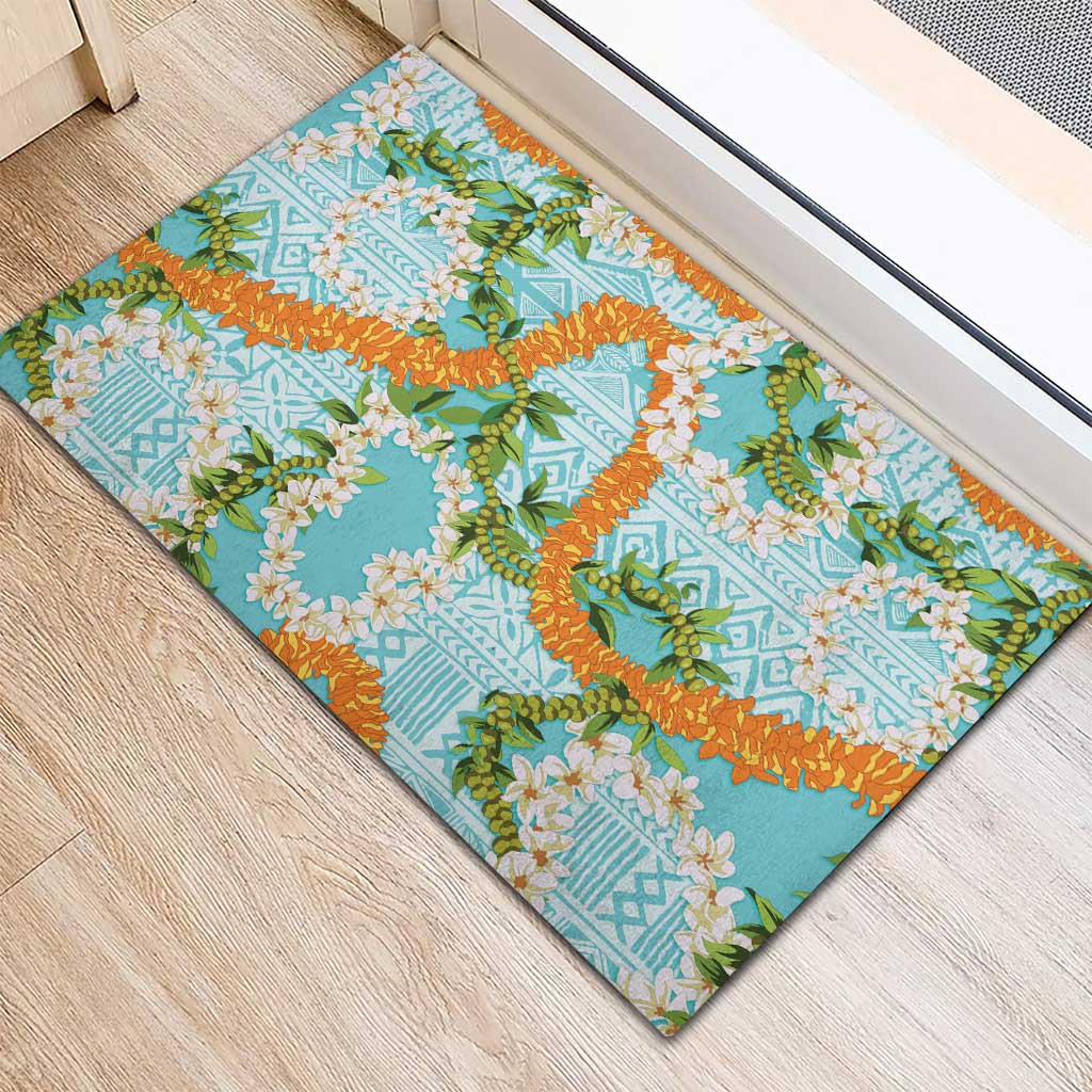 Aloha Festive Hawaii Rubber Doormat Mokihana - Maile and Ilima on Turquoise LT7 - Polynesian Pride