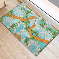 Aloha Festive Hawaii Rubber Doormat Mokihana - Maile and Ilima on Turquoise LT7 - Polynesian Pride