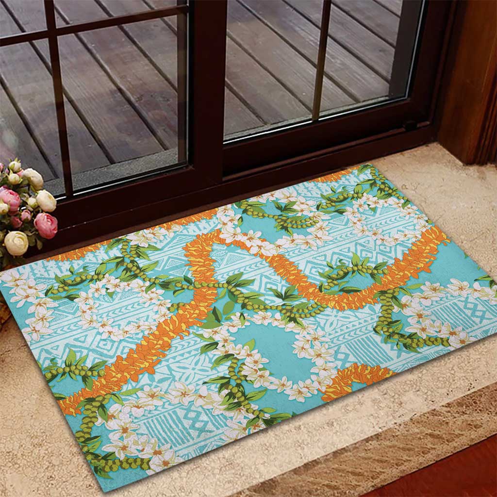 Aloha Festive Hawaii Rubber Doormat Mokihana - Maile and Ilima on Turquoise LT7 - Polynesian Pride