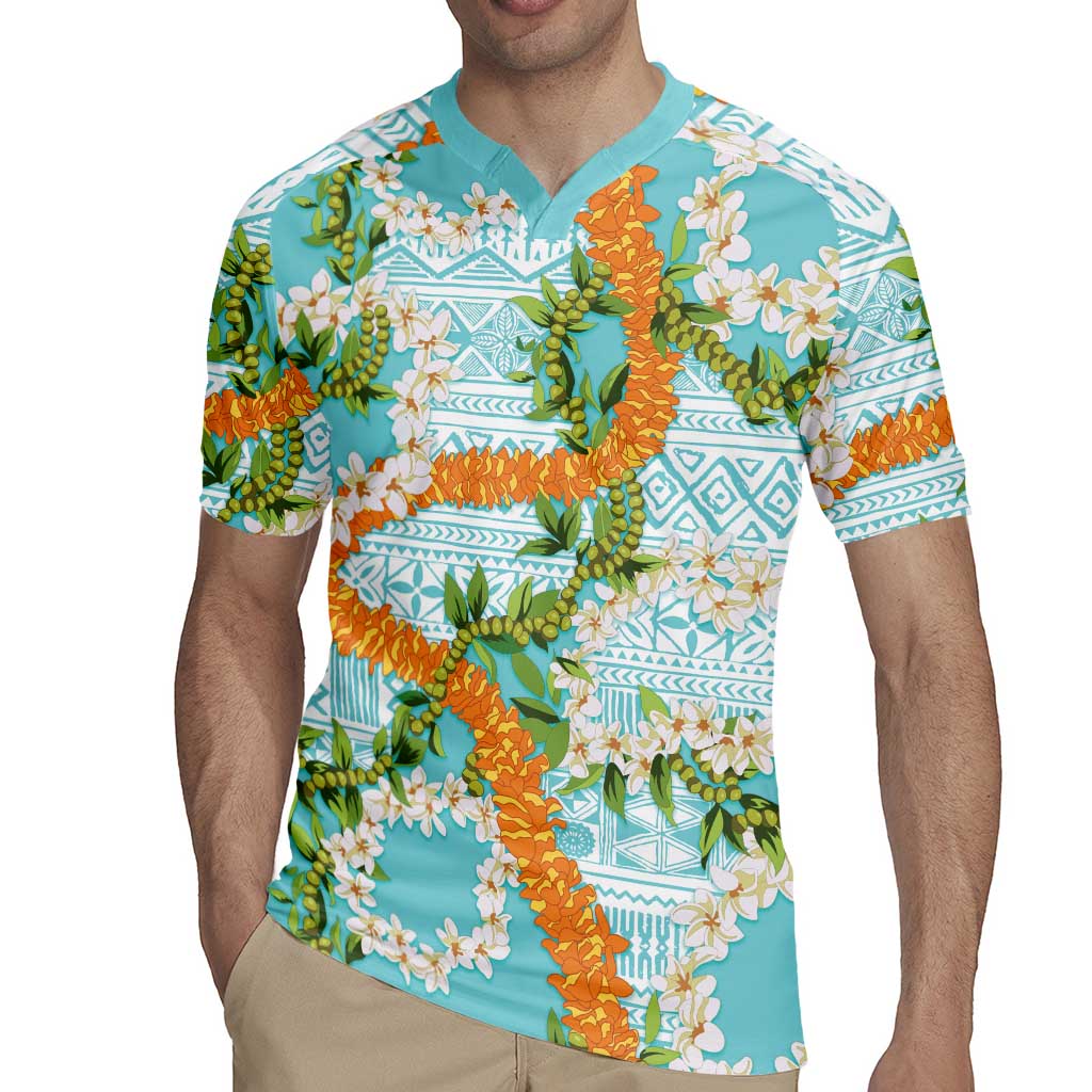 Aloha Festive Hawaii Rugby Jersey Mokihana - Maile and Ilima on Turquoise LT7 - Polynesian Pride