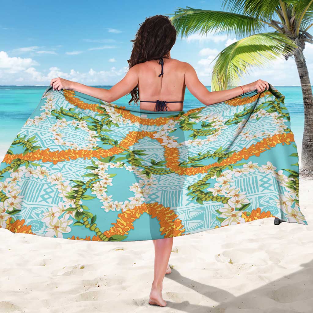 Aloha Festive Hawaii Sarong Mokihana - Maile and Ilima on Turquoise - Polynesian Pride