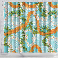 Aloha Festive Hawaii Shower Curtain Mokihana - Maile and Ilima on Turquoise - Polynesian Pride