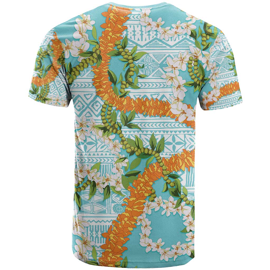 Aloha Festive Hawaii T Shirt Mokihana - Maile and Ilima on Turquoise - Polynesian Pride