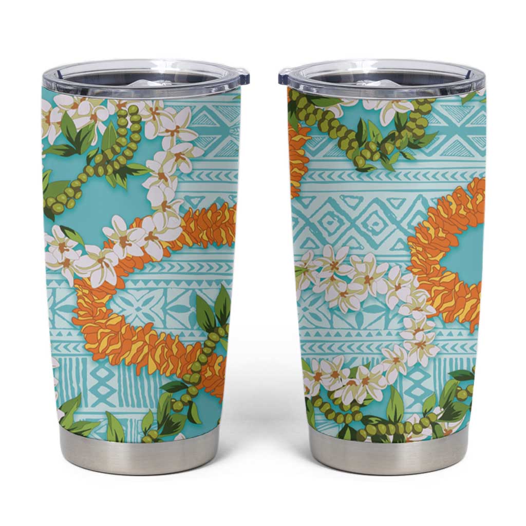 Aloha Festive Hawaii Tumbler Cup Mokihana - Maile and Ilima on Turquoise - Polynesian Pride