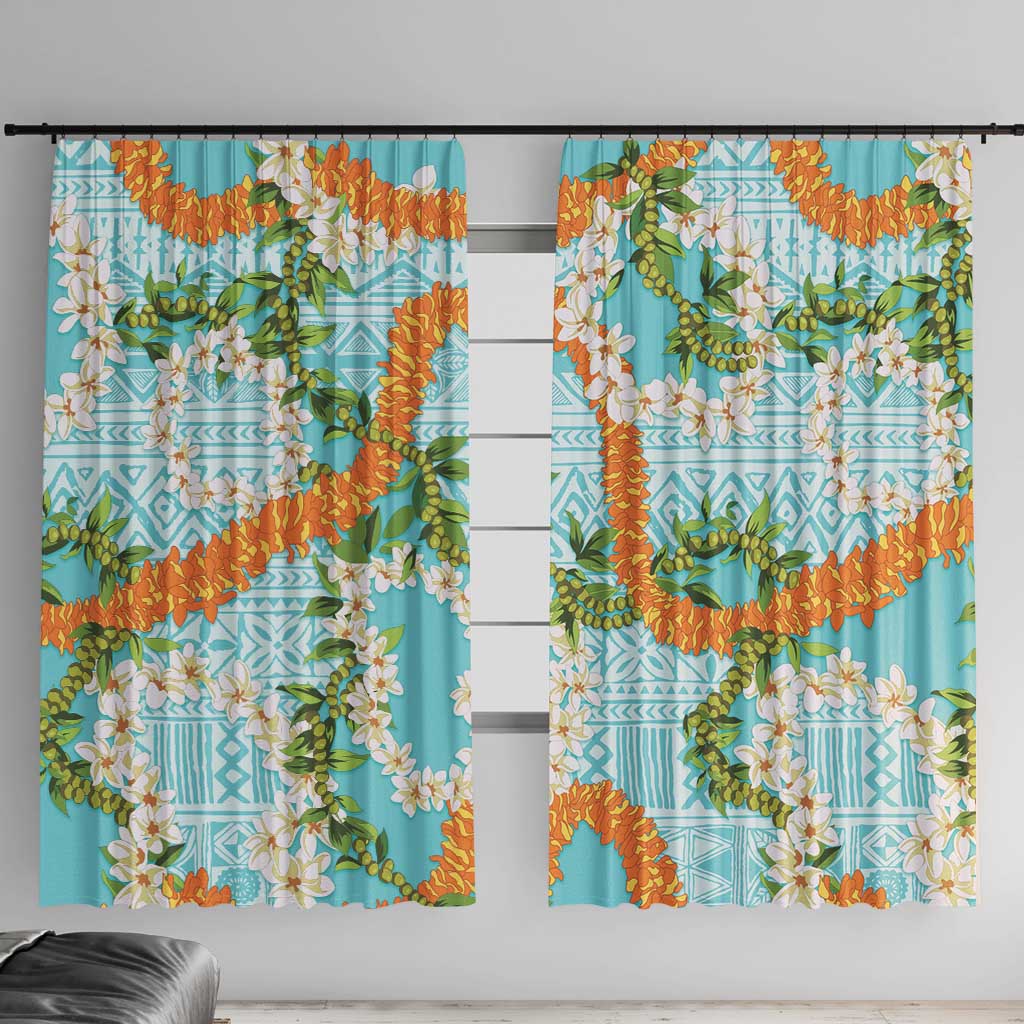 Aloha Festive Hawaii Window Curtain Mokihana - Maile and Ilima on Turquoise - Polynesian Pride