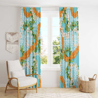 Aloha Festive Hawaii Window Curtain Mokihana - Maile and Ilima on Turquoise - Polynesian Pride