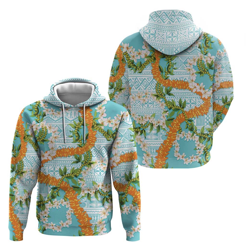 Aloha Festive Hawaii Zip Hoodie Mokihana - Maile and Ilima on Turquoise - Polynesian Pride