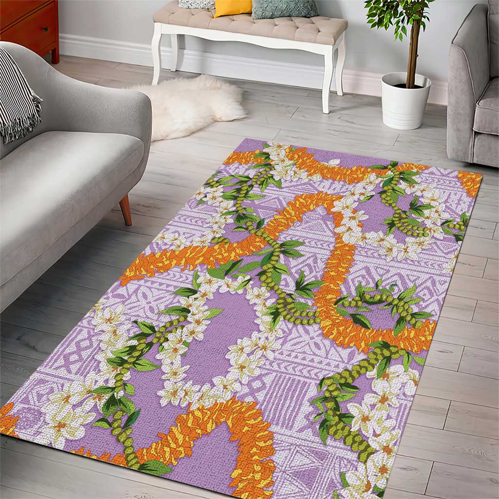 Aloha Festive Hawaii Area Rug Mokihana - Maile and Ilima on Lilac - Polynesian Pride