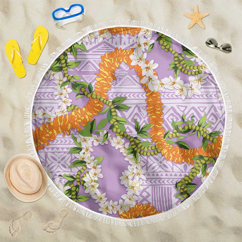 Aloha Festive Hawaii Beach Blanket Mokihana - Maile and Ilima on Lilac - Polynesian Pride