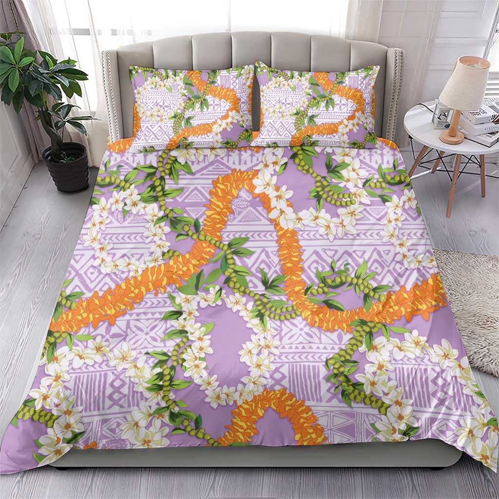 Aloha Festive Hawaii Bedding Set Mokihana - Maile and Ilima on Lilac - Polynesian Pride